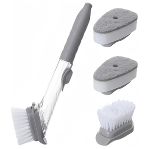 Éponge de nettoyage pour la vaisselle de cuisine remplaçable avec distributeur de savon, manche en plastique et poils en silicone - Product Image 1