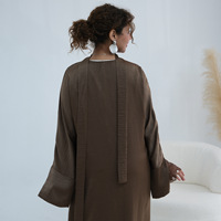 Robe Abaya Modeste Islamique d'Été pour Femme, Ouverte sur le Devant, en Tissu Polyester, Longueur Ras du Sol, Respirante, Élégante, avec Manches en Dentelle