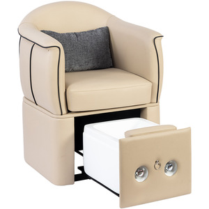 Fauteuil de pédicure beige rembourré avec accoudoir et bassin, idéal pour salon et spa - Product Image 1