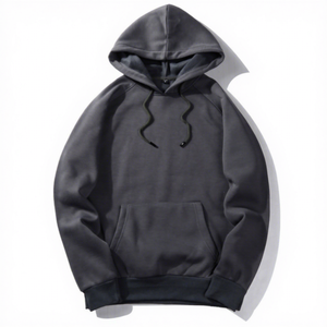 Men's Oversized Hooded Sweatshirt Solid <b>Black</b> <b>Fleece</b> Casual with Front Pocket Regular Sleeve Winter Wear Polyester/Cotton - Product Image 2
