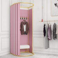 Cabine d'essayage portable ronde en acier inoxydable doré pour magasin de vêtements