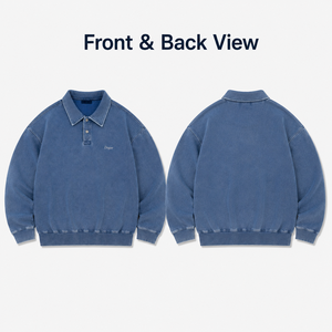 <span class=keywords><strong>Felpa</strong></span> Personalizzata OEM Oversize con Colletto <span class=keywords><strong>Polo</strong></span>, Lavaggio Acido, Chiusura <span class=keywords><strong>a</strong></span> 2 Bottoni, Costine Larghe, Stile Casual Streetwear Vintage - Product Image 3