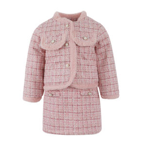À la mode Champagne Enfants <span class=keywords><strong>Jupe</strong></span> Courte Ensemble Brodé Maille Filles <span class=keywords><strong>Velours</strong></span> Deux Pièces Tweed Costume - Product Image 1