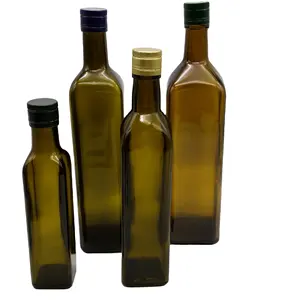 Empty Olive Oil Bottle With Cap 250ml 500ml 750ml 1l Clear Square Glass Bottle For Olive Oil