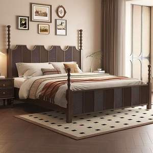 French Retro Wooden Bed <b>Poster</b> Hand Carved Double Size Bedroom Furniture - Product Image 1