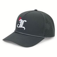 Casquette de baseball imperméable de haute qualité avec logo personnalisé en caoutchouc, 5 panneaux, en polyester, avec trous découpés au laser et cordon, pour le sport, vente en gros