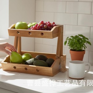 Wooden Double Layer Fruit Rack Solid Wood Kitchen Storage Holder For <b>Vegetables</b> And Snacks Multifunctional <b>Standing</b> Type - Product Image 3