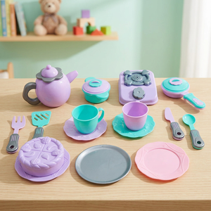 Mini <b>Plastic</b> Kitchen Dish Play <b>Set</b> for Kids Pretend Cooking and <b>Tea</b> Party Mesh Packed - Product Image 3