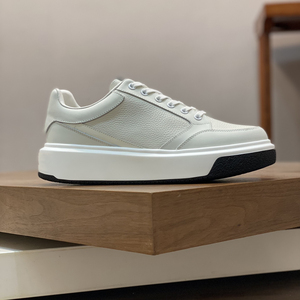 Zapatillas Deportivas de Plataforma de Cuero Genuino Blanco, Punta Redonda, con Cordones, Entresuela Acolchada de EVA, Suela de Goma, para Todas las Temporadas - Product Image 5