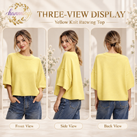 Pull court à manches courtes pour femme, pull oversize, haut en tricot