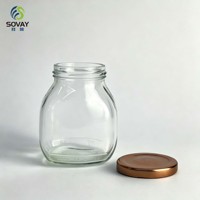 Pot en verre rond de 280 ml, qualité alimentaire, avec col fileté, transparent, pour miel, confiture, bonbons, fruits secs, vente en gros