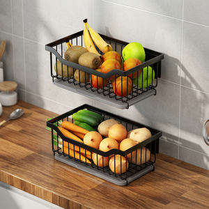 Cesta de Almacenamiento Apilable de Alambre de Hierro, Moderna y Ecológica, para Frutas, Organizador para la Encimera de la Cocina, Diseño Rectangular en Negro Mate - Product Image 3