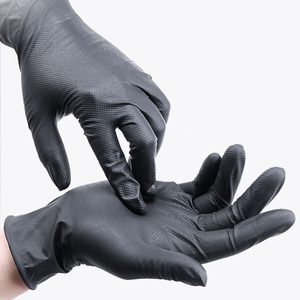 Guantes de goma de nitrilo desechables con agarre de diamante industriales grandes sin polvo negros de 8mil al por mayor para protección de manos - Product Image 2