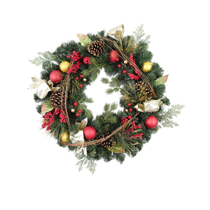 Customized Artificial Decorative Christmas Wreath Pinecorn Red Ball <b>Pvc</b> Christmas Wreath - Product Image 1