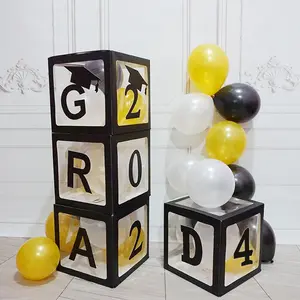 DAMAI Graduation Season Photography Background Box2024 Graduation Season Photo Decoration Black GRAD Graduation Balloon Box