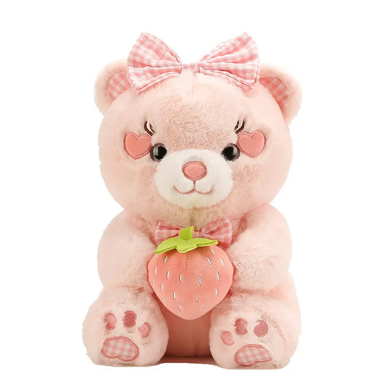 Customized plush toys cute funny pink bears with strawberry stuffed animals girls gift odm oem