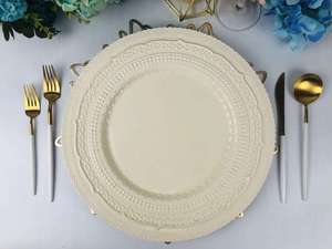 Assiettes de présentation rondes en dentelle blanches élégantes de style vintage, vaisselle en verre pour mariage et fête, en stock - Product Image 6