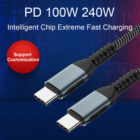 Câble de charge rapide USB-C vers USB-C Justlink PD 240W 100W 5A avec E-Marker, en nylon tressé, pour synchronisation des données, compatible ordinateur portable et téléphone