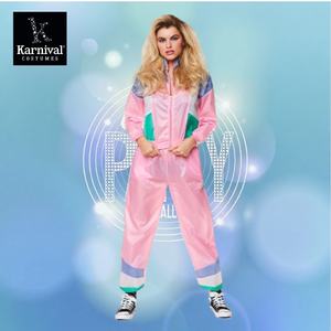 महिलाओं का प्रीमियम 80s 90 के दशक की डांसर शेल सूट पोशाक पोशाक-दो रंग गुलाबी पैंट और जैकेट - Product Image 1
