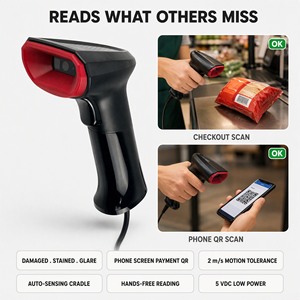 เครื่องสแกนบาร์โค้ดแบบ Ergonomic รองรับ QR Code 2 มิ<span class=keywords><strong>ต</strong></span>ิ พร้อมแท่นชาร์จและขาตั้งอัตโนมั<span class=keywords><strong>ต</strong></span>ิ สำหรับใช้ในร้านค้าปลีก - Product Image 3