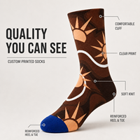 Chaussettes pour adultes personnalisées OEM - Polyester/Nylon/Coton/Bambou/Laine, séchage rapide, respirantes, résistantes aux déchirures, impression numérique intégrale