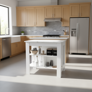 Carrito de Cocina Rockaway de 3 Niveles con Cubierta de Mármol Blanco Ibiza, Diseño Moderno, para Almacenamiento en la Cocina - Product Image 2