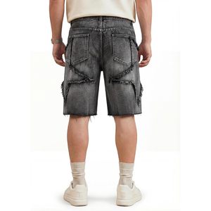 Shorts en jean baggy pour homme FOXA, coupe large, déchirés, taille mi-haute, en coton respirant, style streetwear décontracté - Product Image 4