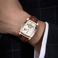 Jam Tangan Pria LIGE LG8949 Model Kotak Otomatis Tourbillon Kulit Asli Tahan Air Mekanik