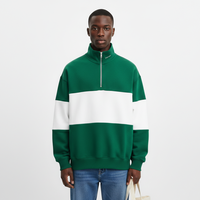 Sweat-shirt vintage pour homme à blocs de couleur, col montant, en polaire, avec bande sur la poitrine, épaules tombantes, vente en gros
