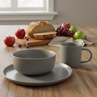 Service de table en grès de luxe Guangda, ensemble moderne gris en céramique, assiette, bol, tasse, 4 pièces, résistant à la chaleur |   Lave-vaisselle Micro-ondes