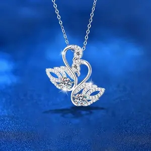 925 Sterling Silver Swan Pendant Necklace for Women 0.5ct Moissanite with Link Chain Luxury Fashion Statement Jewelry Supplier