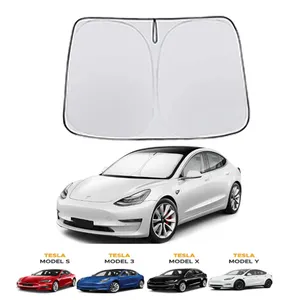 Capa protetora contra solar para carro, capa dobrável para janela, proteção uv, para-sol frontal, para tesla modelo 3 y s x