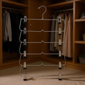 Cintre pliable chromé à 6 niveaux avec pinces pour pantalons, jupes, soutiens-gorge, organisation du placard, 2 pièces - Product Image 2