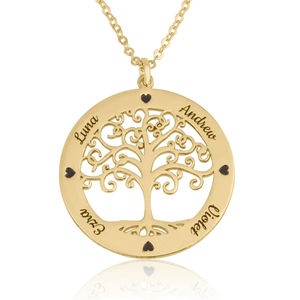 Collar Jietao con Colgante <span class=keywords><strong>de</strong></span> Árbol <span class=keywords><strong>de</strong></span> la Vida con Nombres Grabados, Acero Inoxidable, Chapado en Oro, Resistente al Deslustre, <span class=keywords><strong>para</strong></span> Mujeres y Hombres - Product Image 1