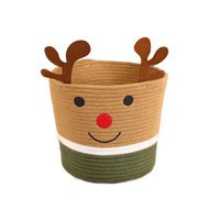 Panier tressé en corde de coton pour décoration de Noël, design mignon, taille et couleur personnalisables, pour collations, bonbons, jouets, cadeaux, rangement