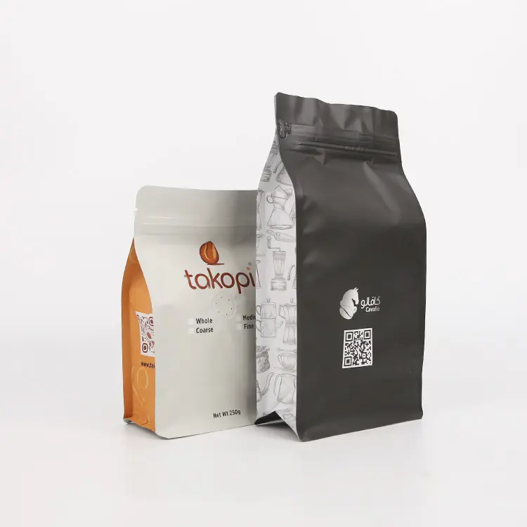 Sacchetto d'imballaggio dello Zip del sacchetto dell'imballaggio del caffè del caffè del fondo del blocco del commestibile biodegradabile stampato su ordinazione con la valvola di plastica
