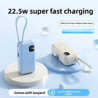 Mini batterie externe portable avec écran LED numérique et support de téléphone 2-en-1, double charge, câble intégré