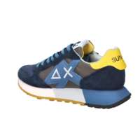 Sun68 Baskets rétro à lacets pour hommes Z36116 Bleu Vert Militaire Beige Blanc Talon de 3 cm Chaussures respirantes en toile toutes saisons