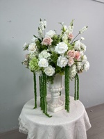 F-FC023 Boule de fleurs artificielle en soie de haute qualité, blanche et verte, pour centre de table de mariage