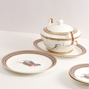 <span class=keywords><strong>Vajilla</strong></span> de Porcelana Fina Estilo Nórdico Inglés, Juego de <span class=keywords><strong>Vajilla</strong></span> de Cerámica Blanca con Borde Dorado, Ecológica, con Logotipo Personalizado - Product Image 5