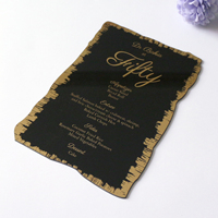 Papel de aluminio acrílico negro con forma personalizada, estampado, boda, hotel, menú, 50 cumpleaños, 80 cumpleaños, celebración, tarjetas de menú