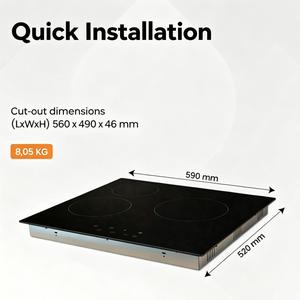 Table <span class=keywords><strong>de</strong></span> cuisson <span class=keywords><strong>vitrocéramique</strong></span> encastrable 3 zones 220V 5200W avec contrôle tactile, verre lisse, verrouillage enfant et minuterie, certifiée CE & RoHS - Product Image 3