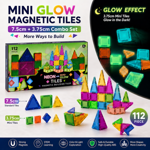 Bloques Magnéticos para Niños, 112 Piezas, Mini Set Combinado 2 en 1, 7.5cm + 3.75cm, Brillan en la Oscuridad, Bloques de Construcción STEM, <span class=keywords><strong>Juguetes</strong></span> Educativos - Product Image 1
