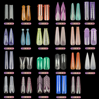 Puntas de extensión de uñas de poligel profesionales de cobertura completa, de doble forma, con diseños Stiletto, Almendra y Cuadrado, líneas transparentes y escaladas, y dedos de plástico