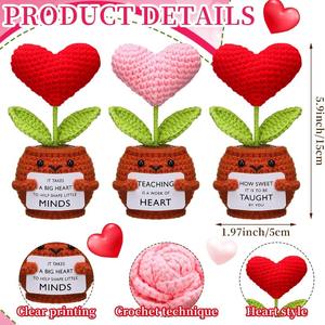 Venta al por mayor de muñecos de flores rosas de ganchillo con tarjeta Gracias por ayudarme a crecer regalos de maestro para cumpleaños decoración de oficina en casa hilo - Product Image 6