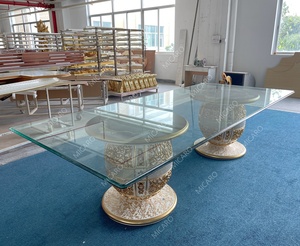 Royal Antique Baroque Style Glass Top <strong>Wooden</strong> Rectangular <strong>Dining</strong> Table Set <strong>with</strong> 8 <strong>Chairs</strong> and Two Bases - Product Image 4