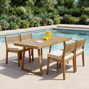 Outdoor Teak Wood Dining <b>Set</b> Table with Woven Chairs Patio <b>Garden</b> Restaurant Cafe Hotel Villa Furniture Manufacturer Indonesia - Product Image 2