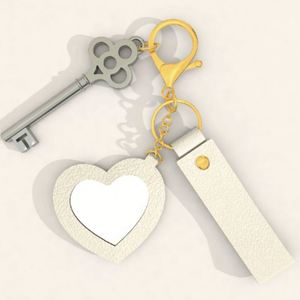 Wholesale Heart <b>Mirror</b> Pu Leather Keychain Customizable Multi-Color Wristlet Ring Key Pendant Valentine Day for Women - Product Image 4