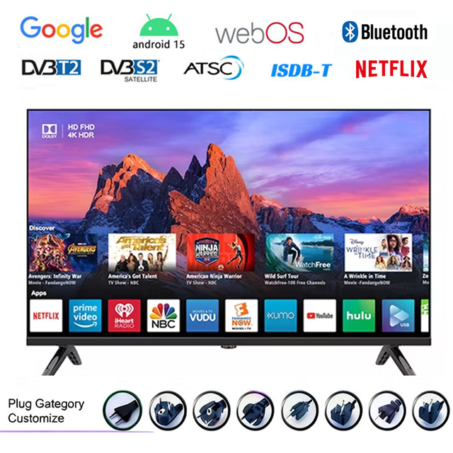 Ultra Thin QLED 4K UHD HDR Smart TV 60Hz Refresh Rate Dolby Audio Android WebOS Vidaa 43-85 Inch Screen Living Room Hotel OEM