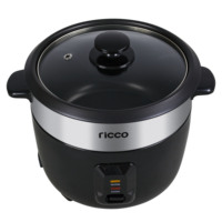 Cuisinière à riz électrique noir mat avec cuve intérieure antiadhésive, couvercle en verre, tasse doseuse, certifiée GS UKCA CE RoHS LFGB DGCCRF CB